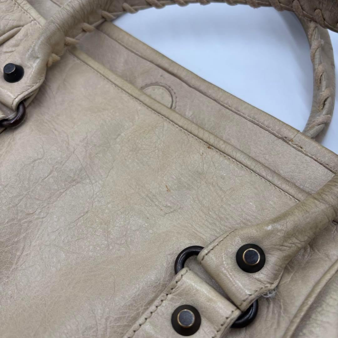 BALENCIAGA Hand Bag Tote Purse THE SUNDAY Leather Off White Authentic