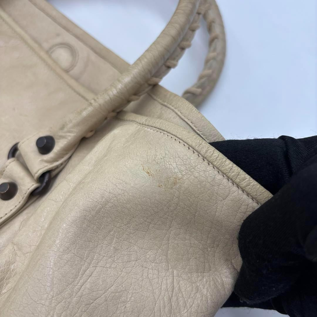 BALENCIAGA Hand Bag Tote Purse THE SUNDAY Leather Off White Authentic