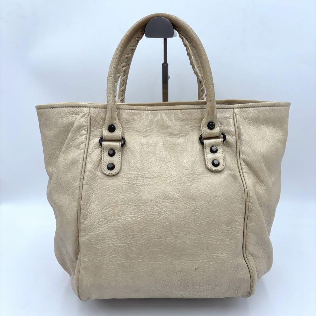 BALENCIAGA Hand Bag Tote Purse THE SUNDAY Leather Off White Authentic