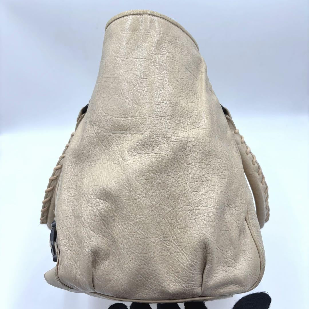 BALENCIAGA Hand Bag Tote Purse THE SUNDAY Leather Off White Authentic