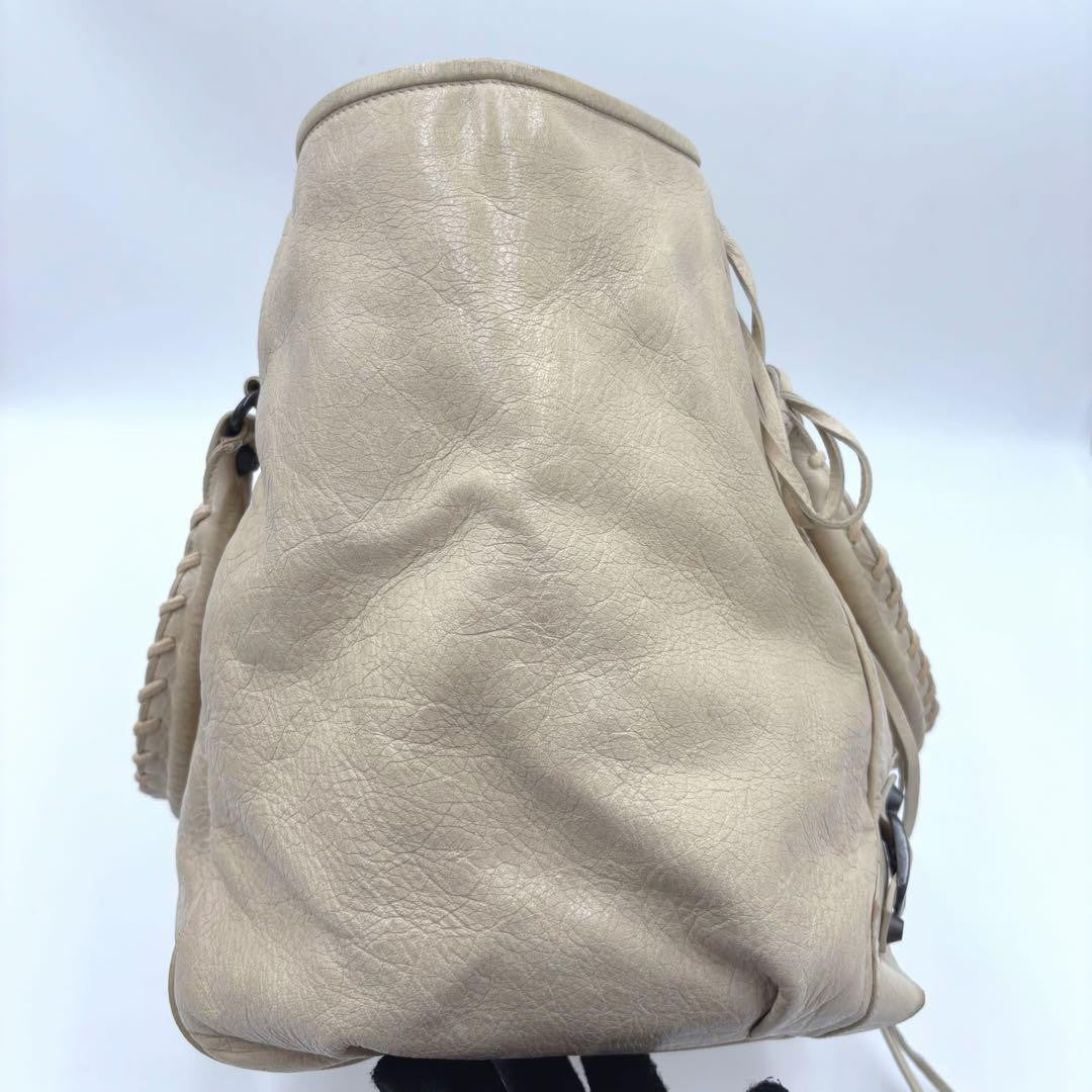 BALENCIAGA Hand Bag Tote Purse THE SUNDAY Leather Off White Authentic