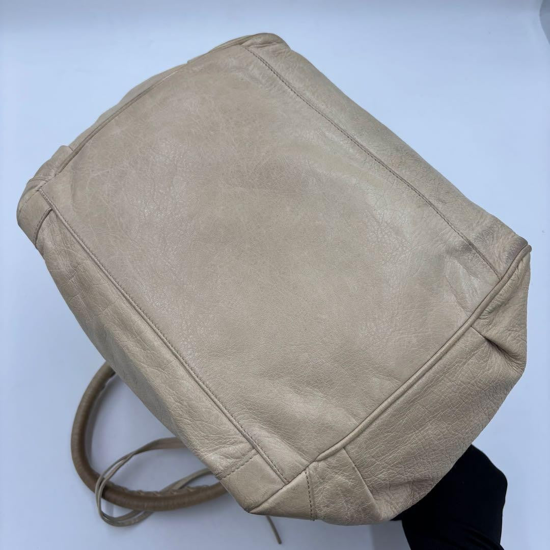 BALENCIAGA Hand Bag Tote Purse THE SUNDAY Leather Off White Authentic