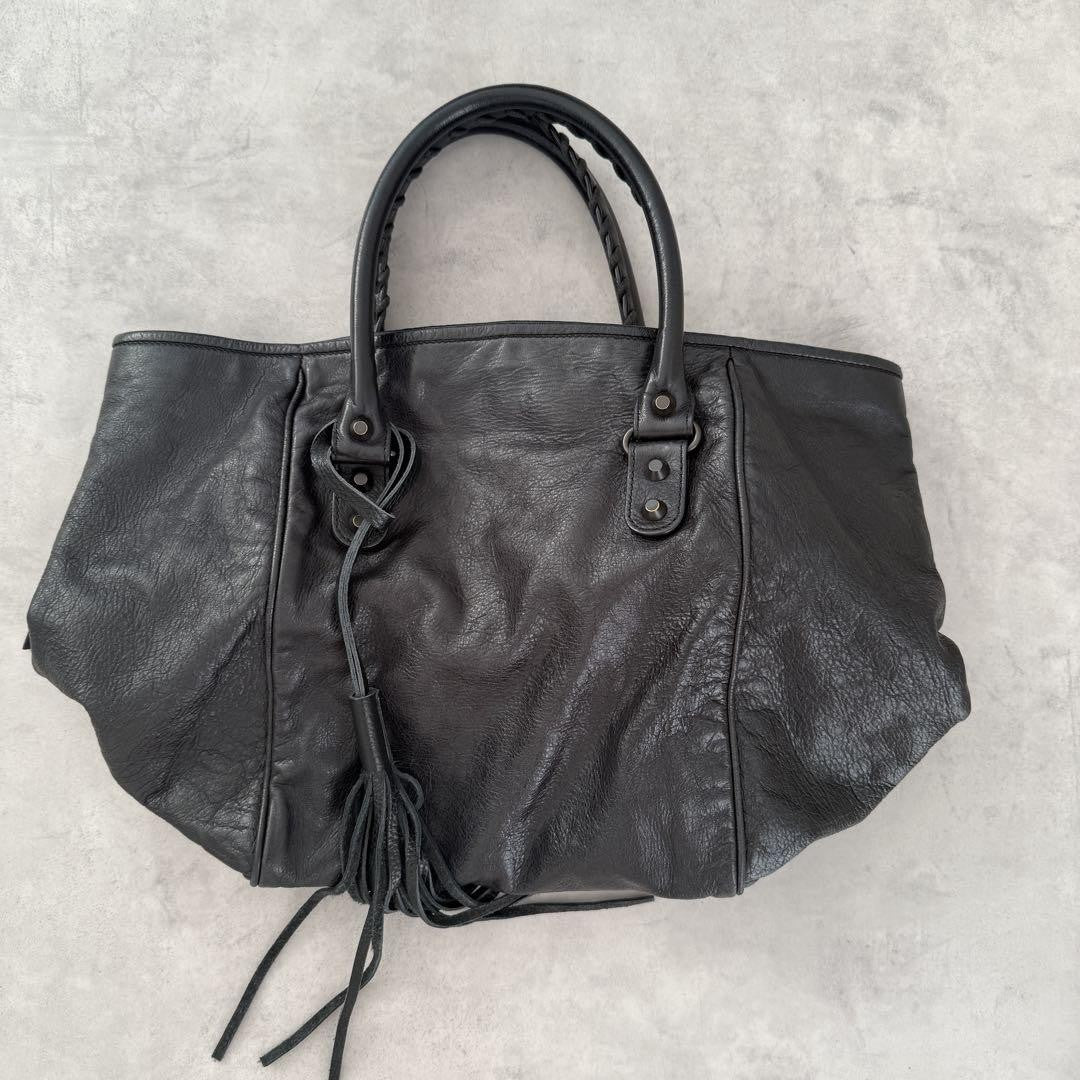 BALENCIAGA Hand Bag Tote Purse SUNDAY Leather Black Authentic