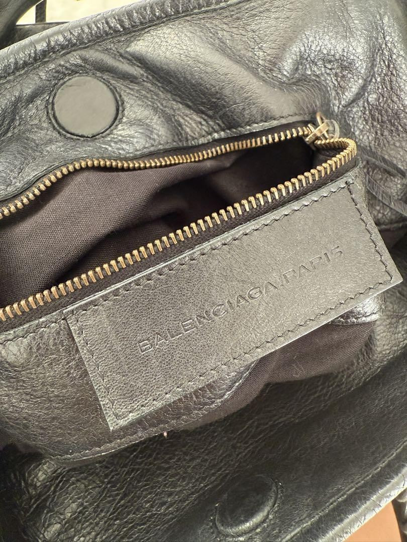 BALENCIAGA Hand Bag Tote Purse SUNDAY Leather Black Authentic