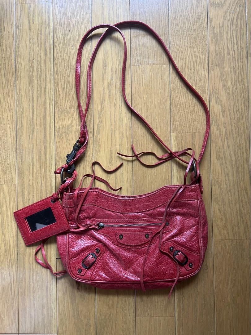 BALENCIAGA Shoulder Bag Purse The Hip Leather Red Authentic