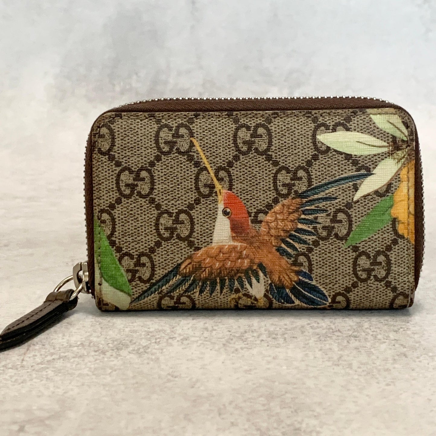 GUCCI Tian GG Supreme Coin Case Card Holder Wallet Purse Compact Leather Brown