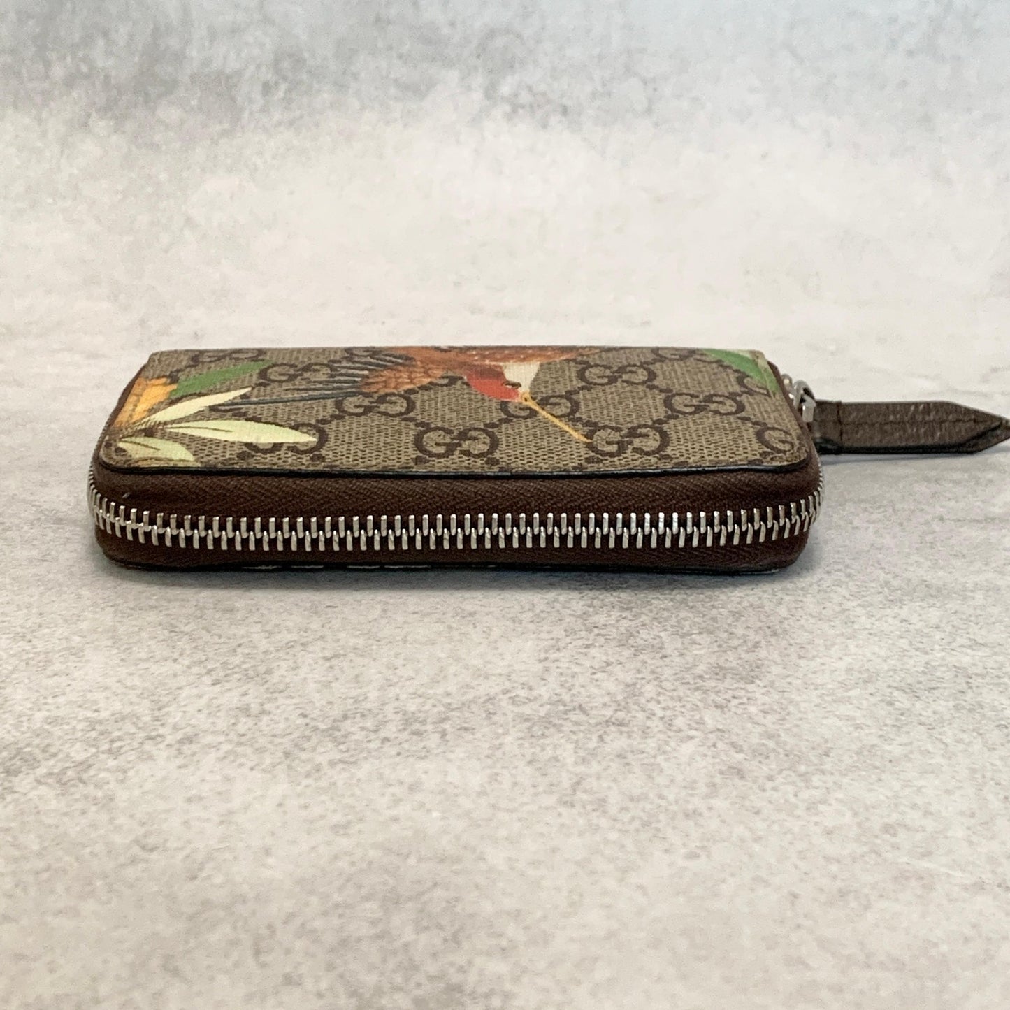GUCCI Tian GG Supreme Coin Case Card Holder Wallet Purse Compact Leather Brown