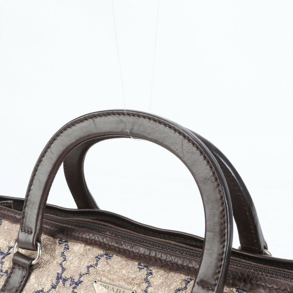 PRADA Boston Hand Bag Tote Purse Logo Leather Gold Authentic