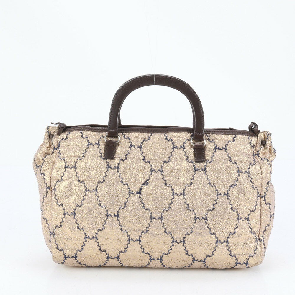 PRADA Boston Hand Bag Tote Purse Logo Leather Gold Authentic