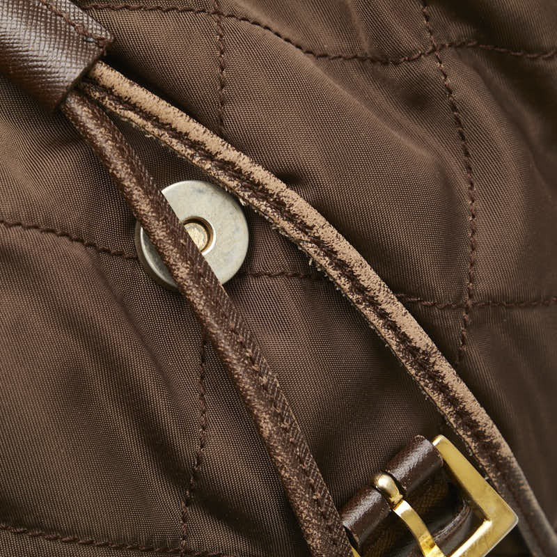 PRADA Backpack Logo Nylon Leather Brown Authentic