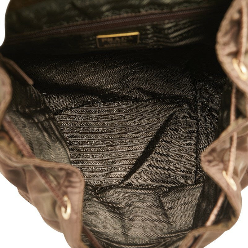 PRADA Backpack Logo Nylon Leather Brown Authentic