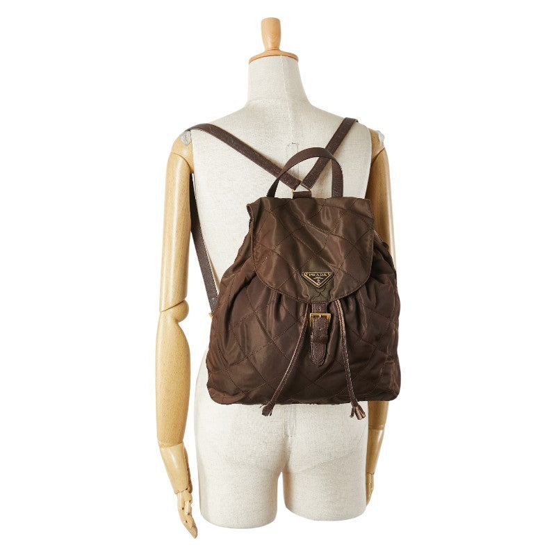 PRADA Backpack Logo Nylon Leather Brown Authentic