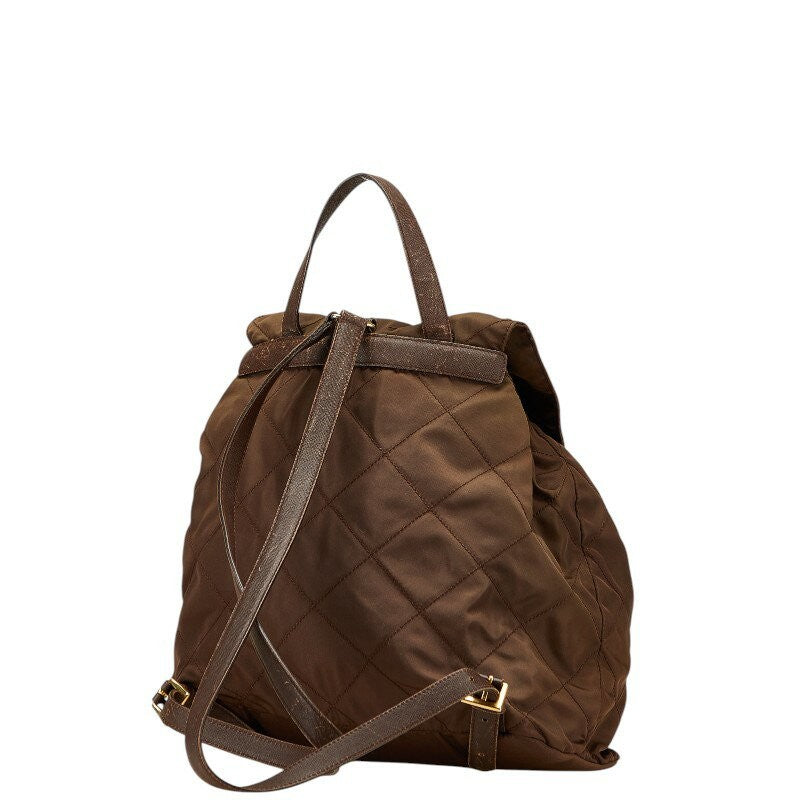 PRADA Backpack Logo Nylon Leather Brown Authentic