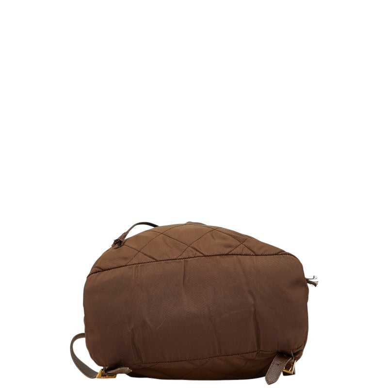 PRADA Backpack Logo Nylon Leather Brown Authentic