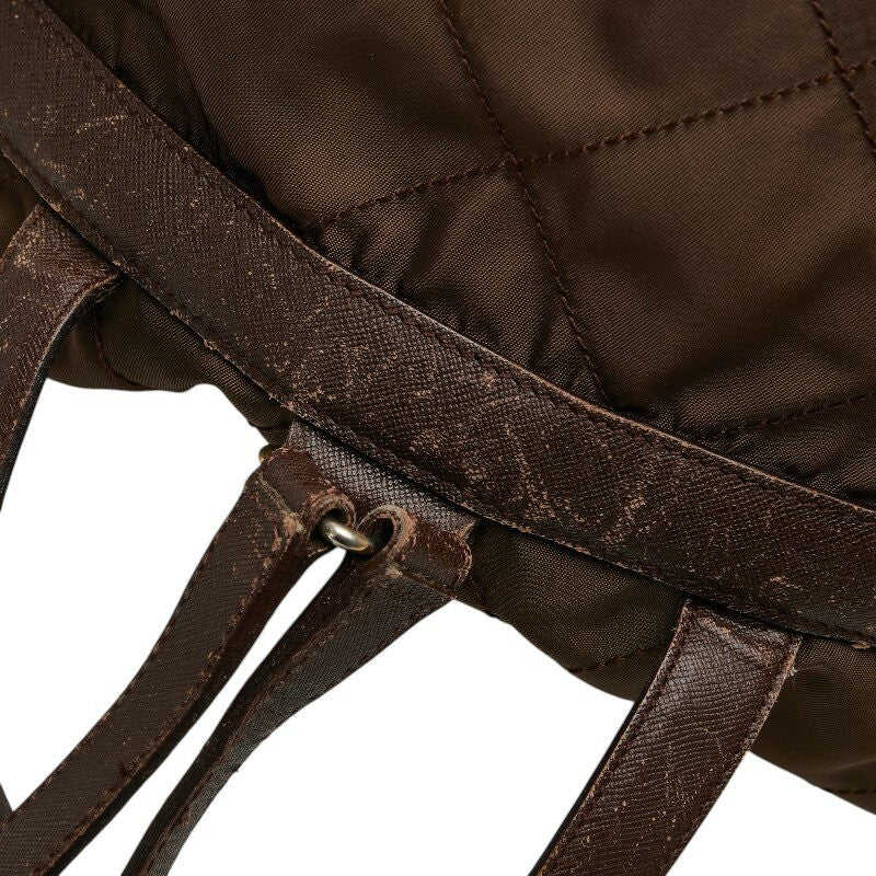 PRADA Backpack Logo Nylon Leather Brown Authentic