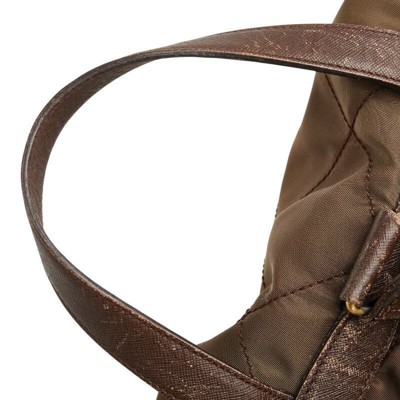 PRADA Backpack Logo Nylon Leather Brown Authentic