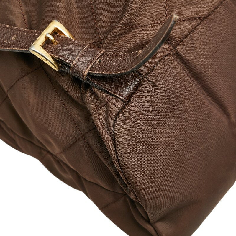 PRADA Backpack Logo Nylon Leather Brown Authentic