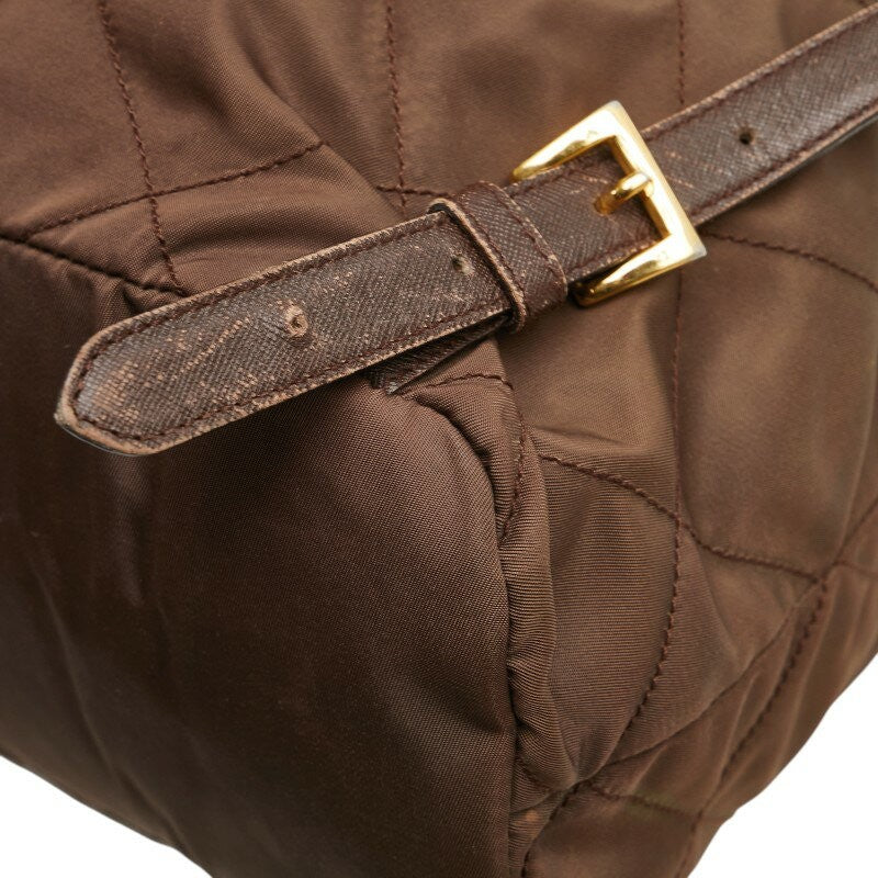 PRADA Backpack Logo Nylon Leather Brown Authentic