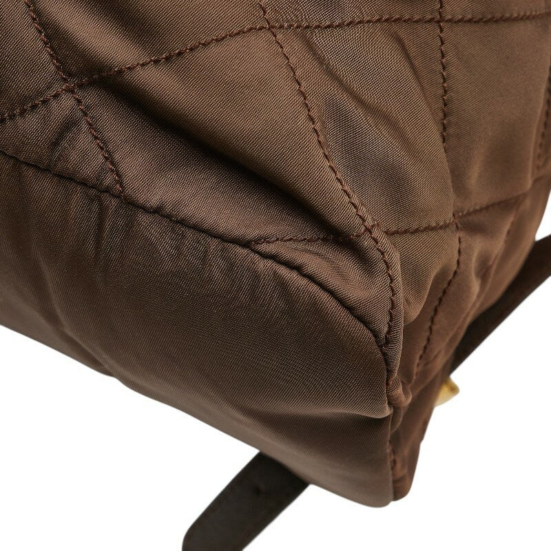 PRADA Backpack Logo Nylon Leather Brown Authentic