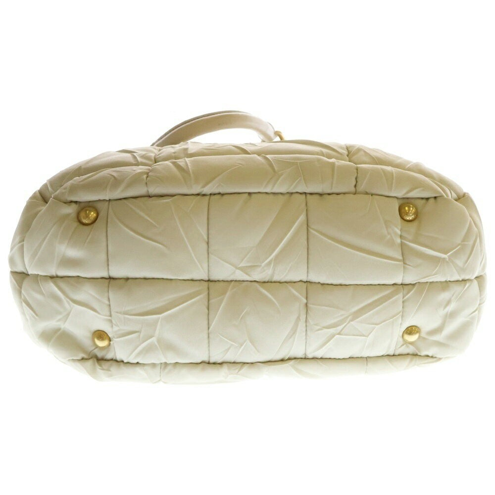 PRADA Hand Bag Tote Purse Quilting Nylon Beige Authentic