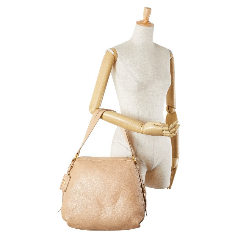 PRADA Hand Shoulder Bag Tote Purse Leather Beige Authentic