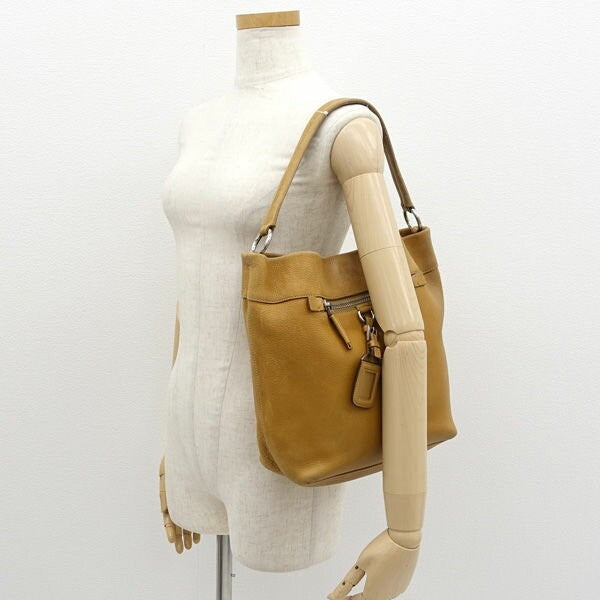 PRADA Hand Shoulder Bag Tote Purse Leather Camel Authentic