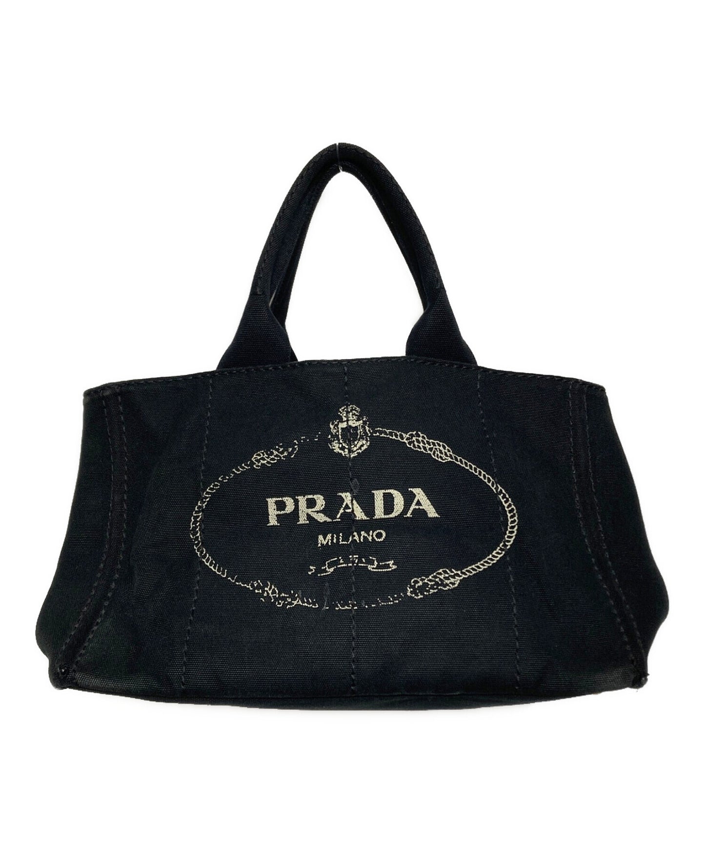 PRADA Hand Bag Tote Purse Canapa Black Authentic