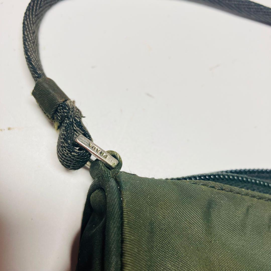 PRADA Accessory Pouch Hand Pouch Logo Nylon Khaki Silver Authentic