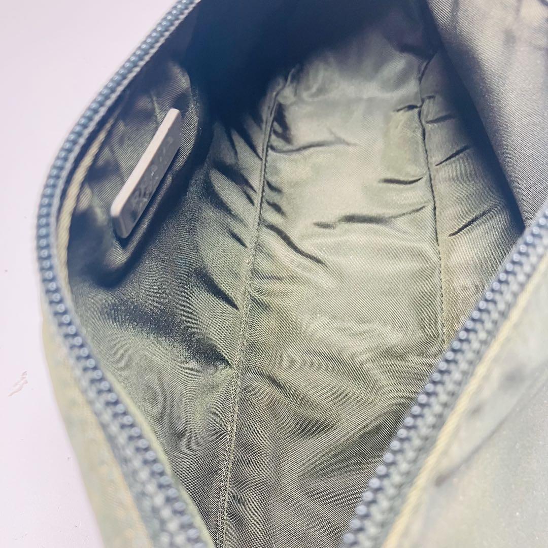 PRADA Accessory Pouch Hand Pouch Logo Nylon Khaki Silver Authentic