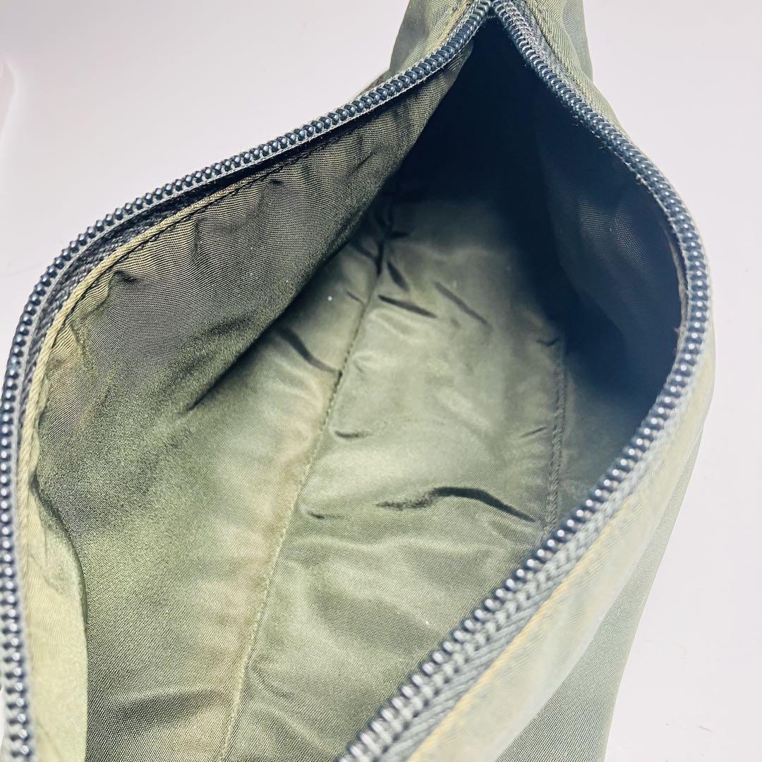 PRADA Accessory Pouch Hand Pouch Logo Nylon Khaki Silver Authentic
