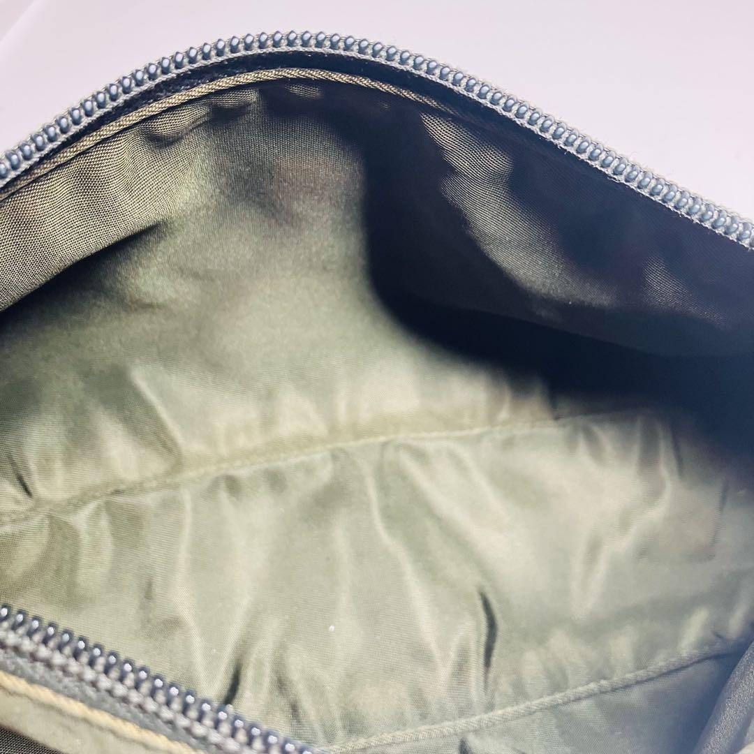 PRADA Accessory Pouch Hand Pouch Logo Nylon Khaki Silver Authentic