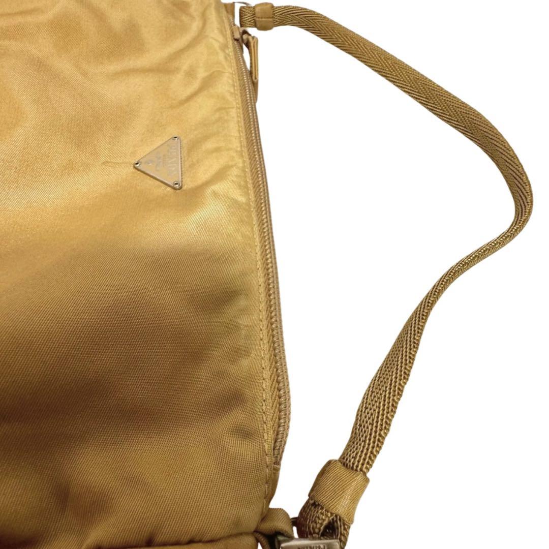PRADA Accessory Pouch Shoulder Bag Purse Logo Nylon Beige Yellow Authentic