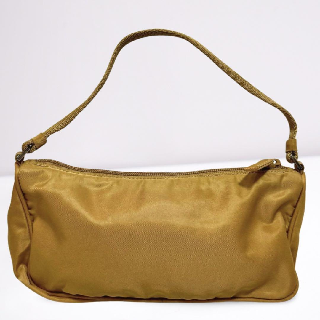 PRADA Accessory Pouch Shoulder Bag Purse Logo Nylon Beige Yellow Authentic