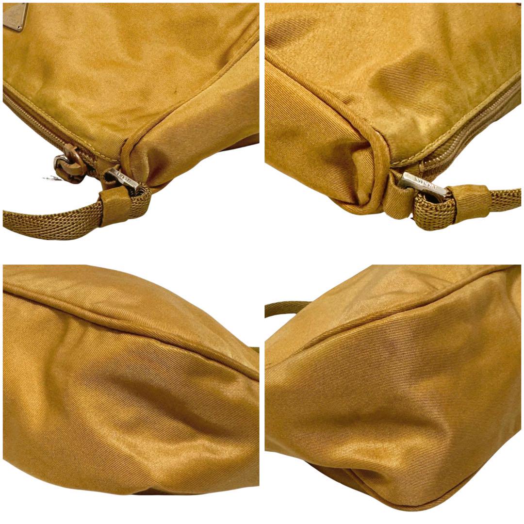 PRADA Accessory Pouch Shoulder Bag Purse Logo Nylon Beige Yellow Authentic