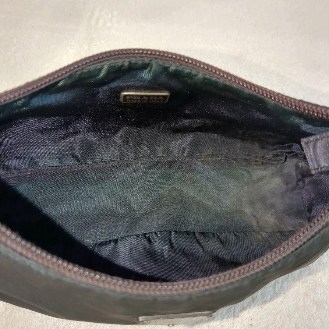 PRADA Accessory Pouch Shoulder Bag Purse Logo Nylon Khaki Authentic