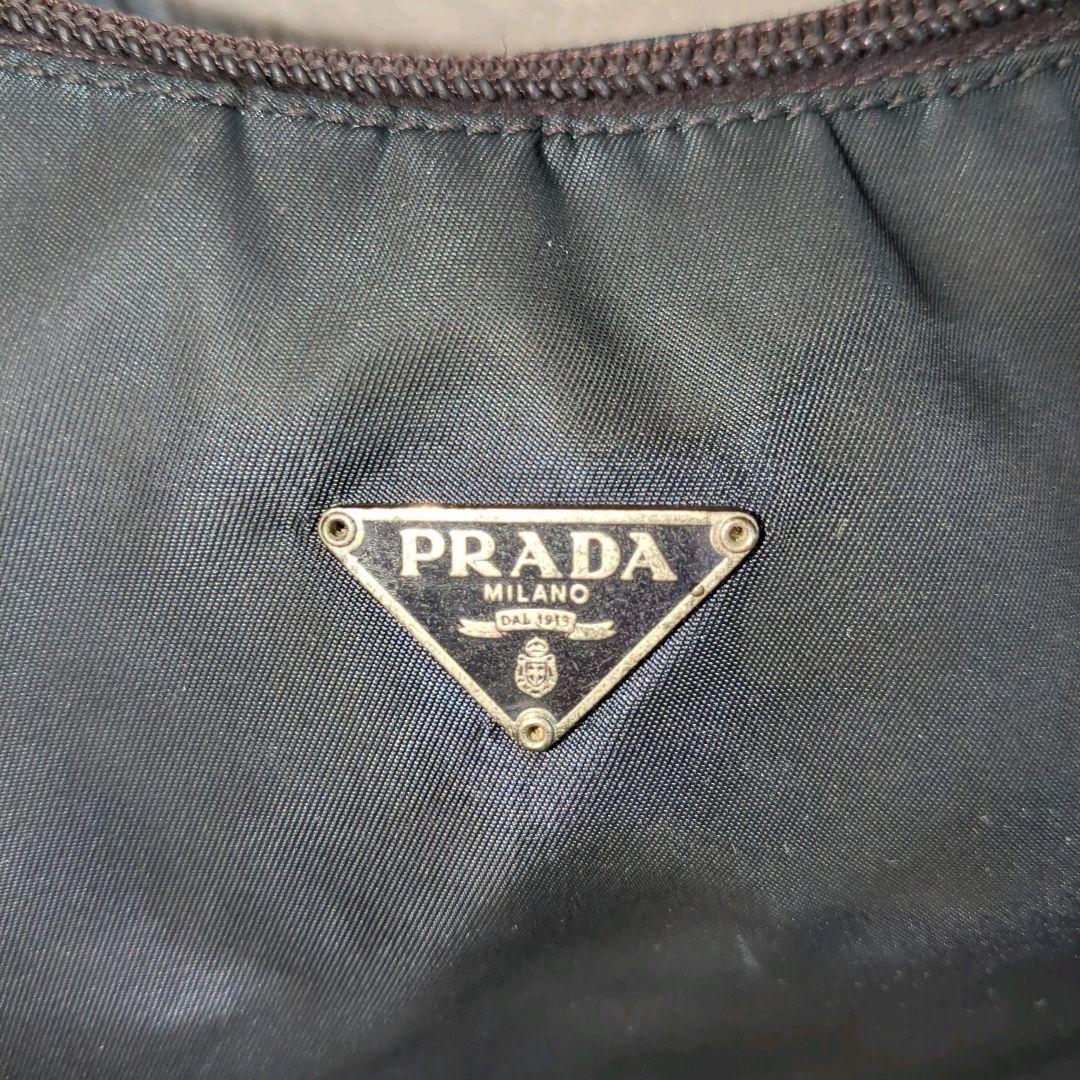 PRADA Accessory Pouch Shoulder Bag Purse Logo Nylon Khaki Authentic