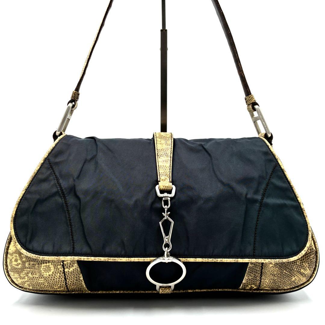 PRADA Shoulder Bag Purse Logo Navy Authentic