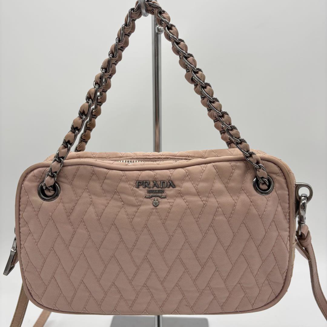 PRADA Shoulder Bag Purse Quilting Nylon Pink Authentic