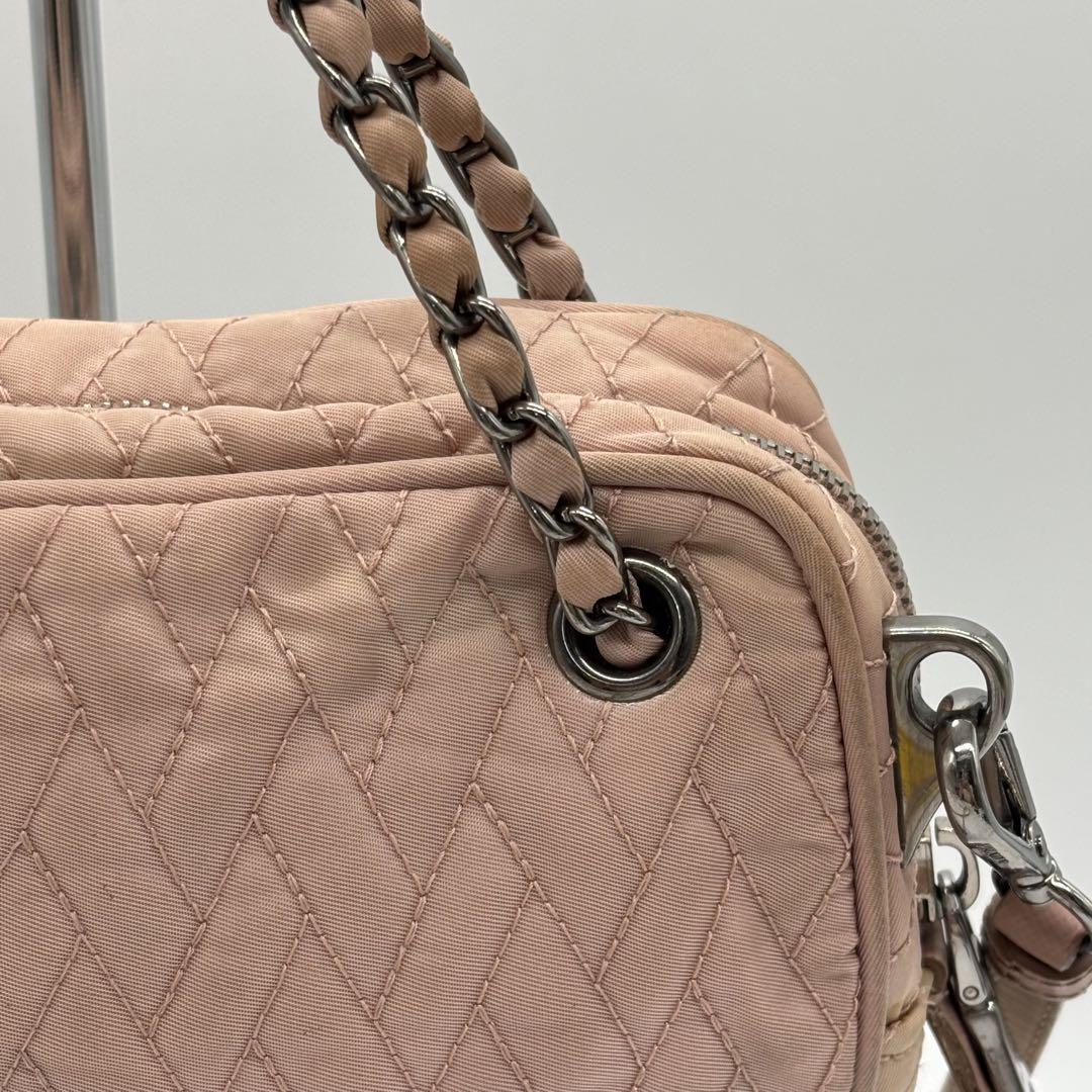 PRADA Shoulder Bag Purse Quilting Nylon Pink Authentic