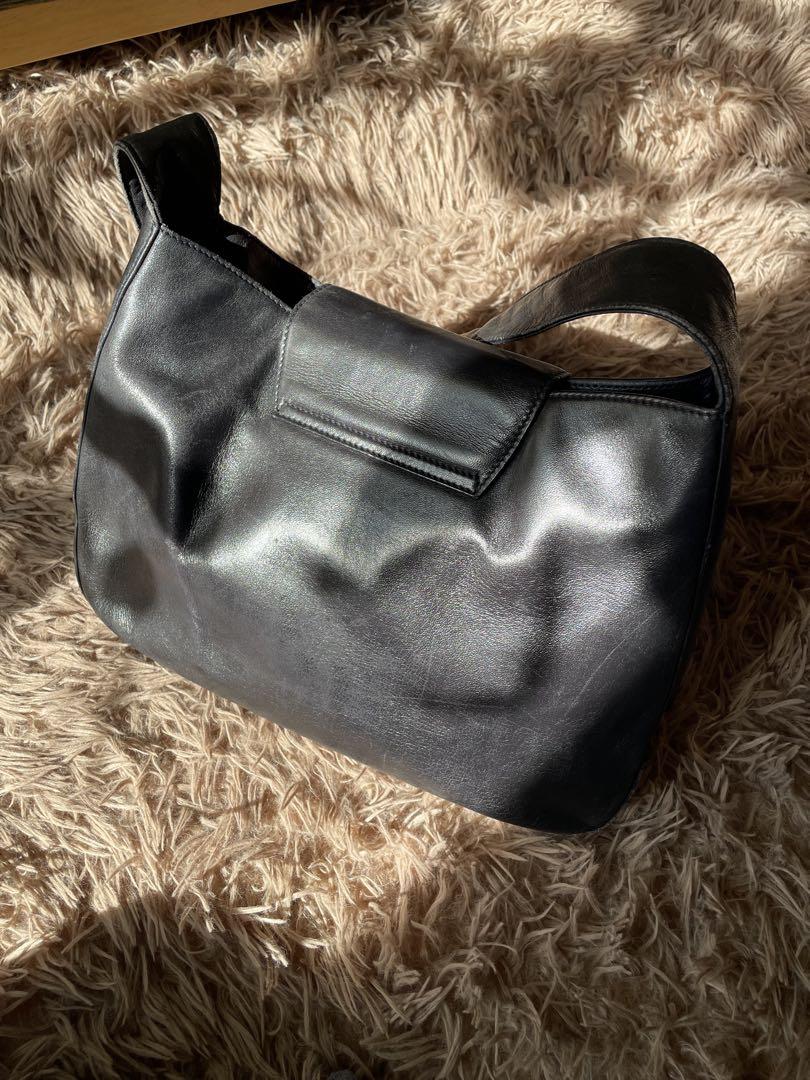 PRADA Shoulder Bag Purse Logo Leather Black Authentic