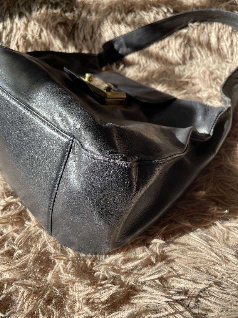 PRADA Shoulder Bag Purse Logo Leather Black Authentic