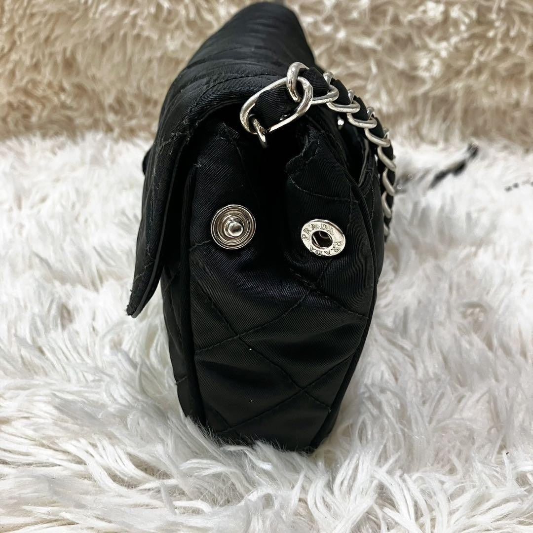 PRADA Shoulder Bag Purse 2way Quilting Chain Nylon Black Authentic
