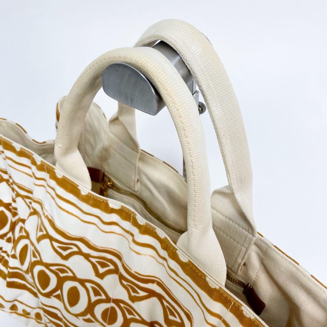 PRADA Hand Bag Tote Purse Canapa Canvas Brown White Authentic