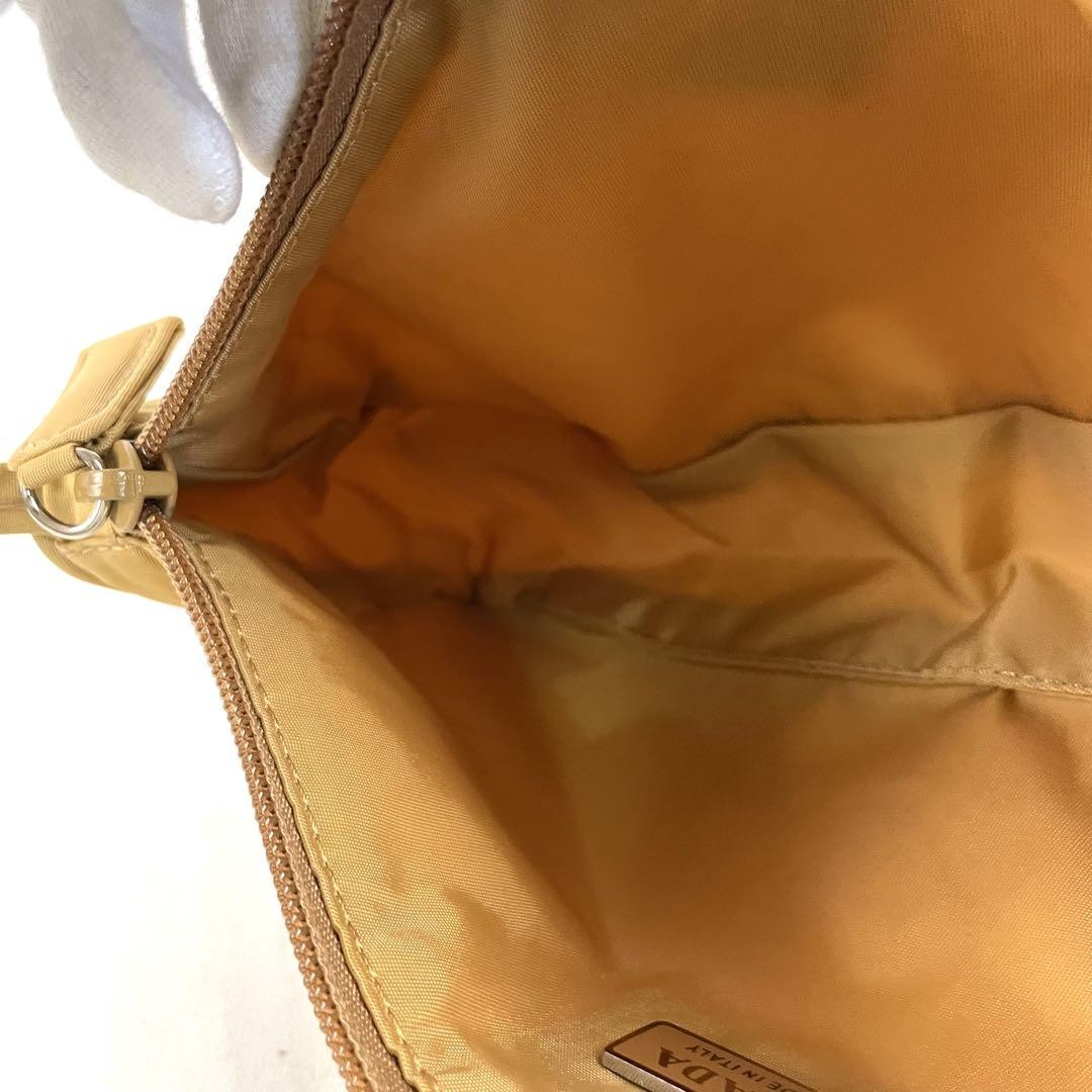 PRADA Accessory Pouch Hand Pouch Logo Nylon Beige Authentic
