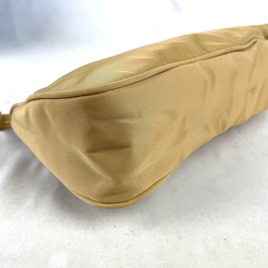 PRADA Accessory Pouch Hand Pouch Logo Nylon Beige Authentic