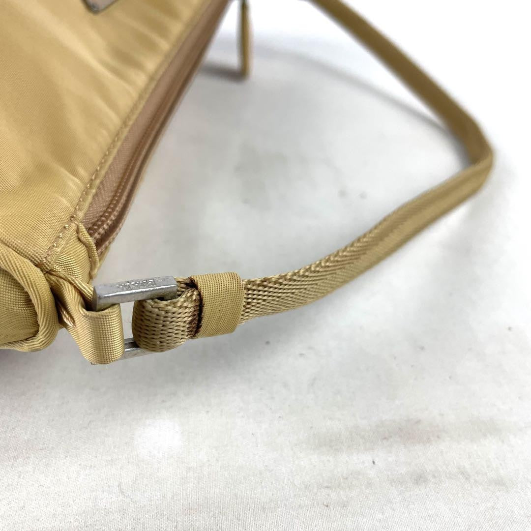 PRADA Accessory Pouch Hand Pouch Logo Nylon Beige Authentic