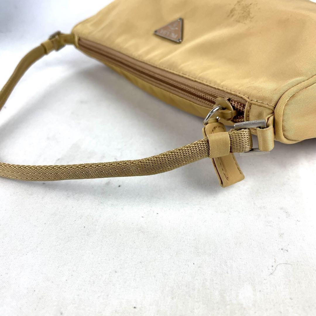 PRADA Accessory Pouch Hand Pouch Logo Nylon Beige Authentic
