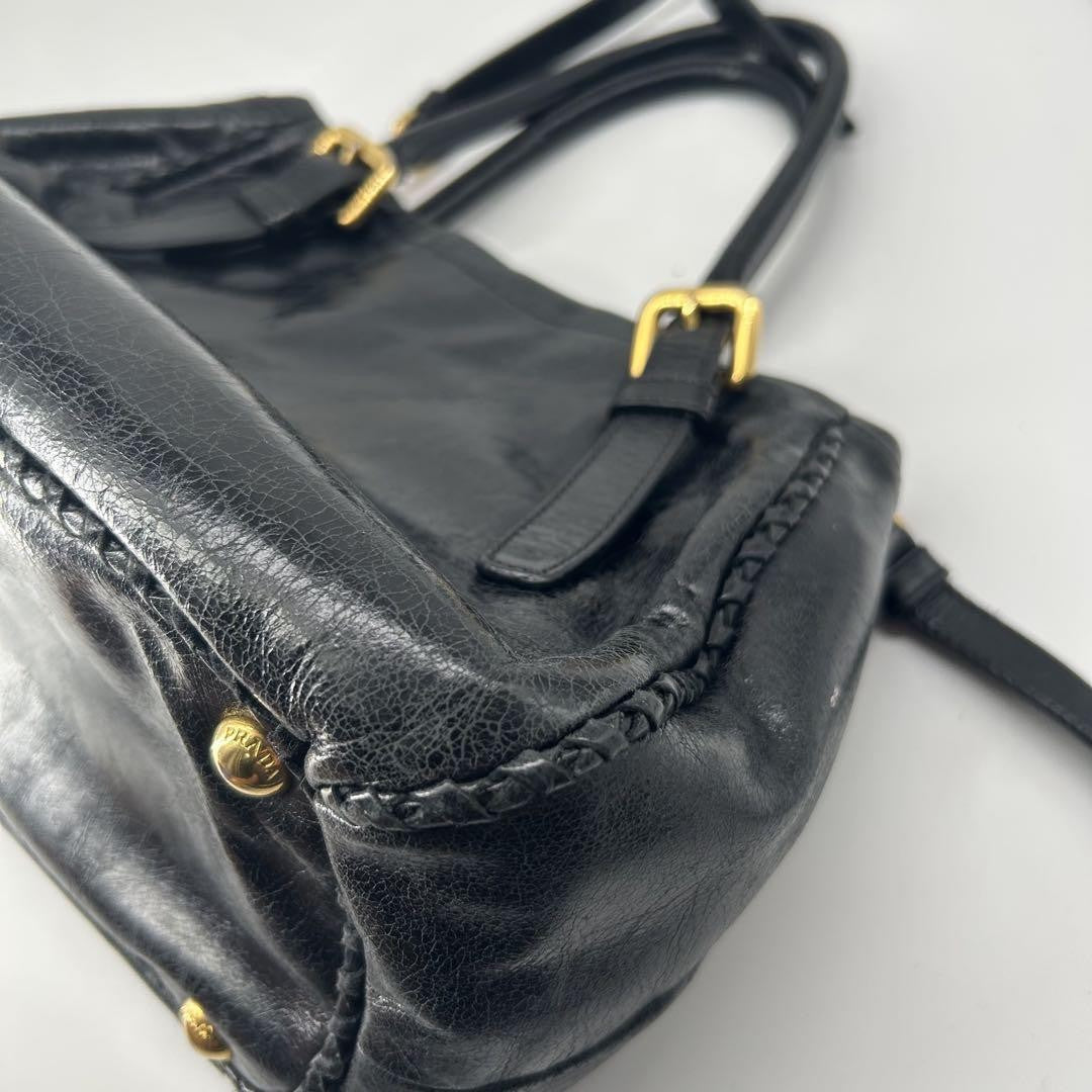 PRADA Hand Shoulder Bag Tote Purse 2way Ribbon Black Authentic