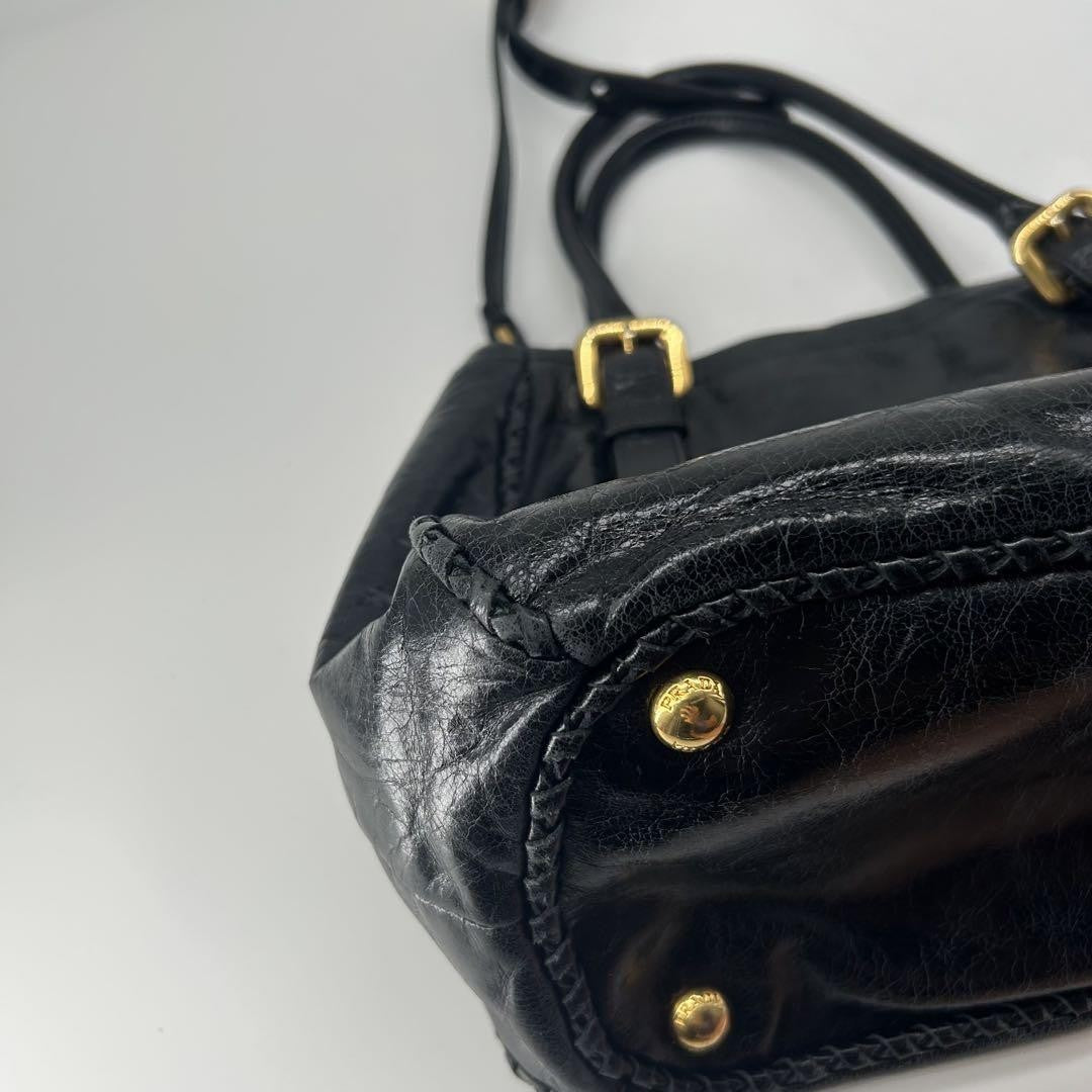 PRADA Hand Shoulder Bag Tote Purse 2way Ribbon Black Authentic
