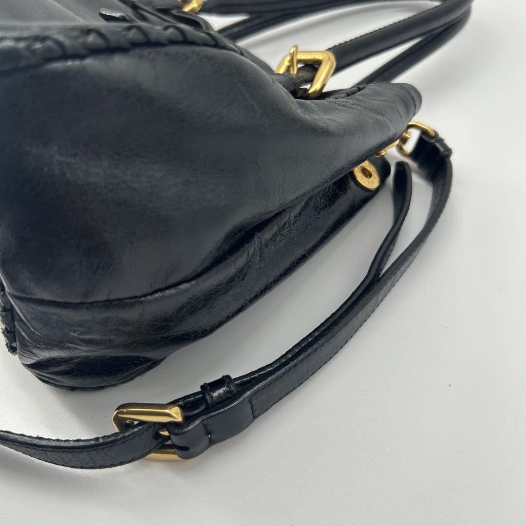 PRADA Hand Shoulder Bag Tote Purse 2way Ribbon Black Authentic
